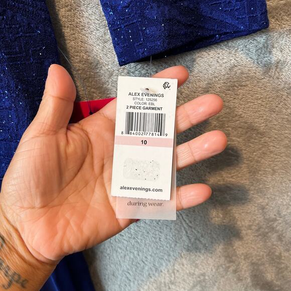 Alex Evenings Glittered Two Piece Dress Set Modest Dress Sz 10 Electric Blue New - Picture 8 of 10